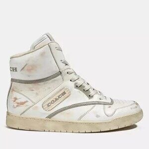 Coach White Distressed High-Top Sneakers